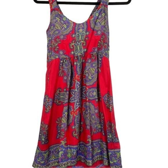 Silk Boho Dress Red Paisley Print Size 2 - Picture 11 of 12